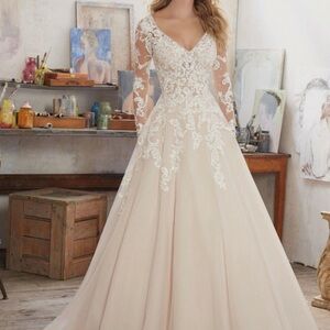 Mori Lee Lace Long Sleeve Ivory Wedding Dress 8110